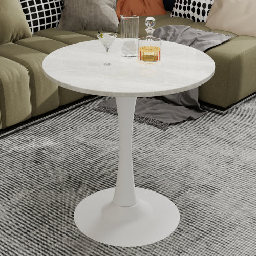27.6inch  Round Marble Vein Coffee Table, White Base
