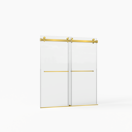 56-60"W x 70"H Frameless Double Sliding Shower Door,5/16" (8mm) Thick SGCC Tempered Clear Glass,Double Side Easy Clean Coat,Brushed Gold Finished With Buffer