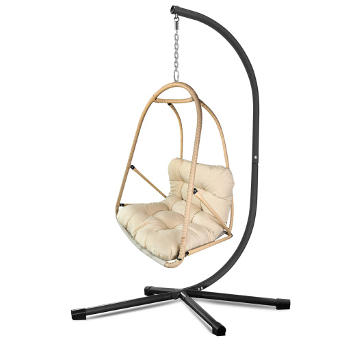 Swing Egg Chair with Stand Indoor Outdoor Wicker Rattan Patio Basket Hanging Chair with C Type bracket