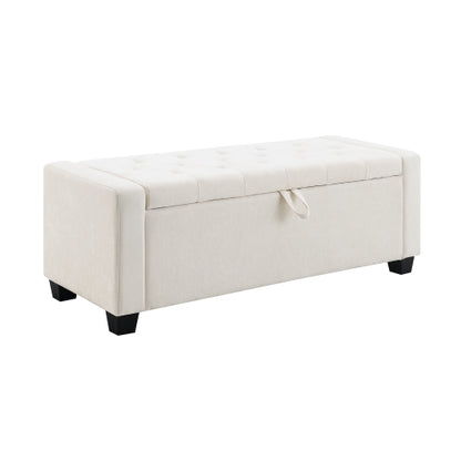 48 inch Chenille Storage Ottoman Bench with Safety Hinge, Beige