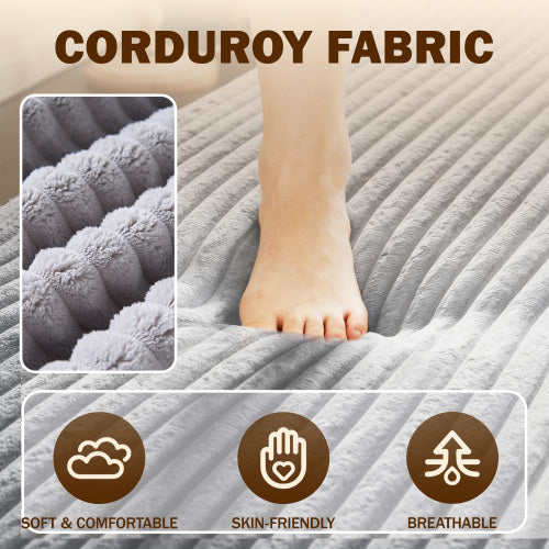 Light-Grey Twin-Size Corduroy Convertible Floor Sofa-Bed,2 Pillows