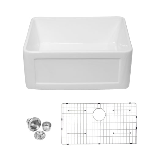 Small Farmhouse Sink - 24 x 18 x 10 inch Kitchen Sink White Apron-Front Ceramic Single Bowl Small Reversible Farm Sink Laundry Room Sink