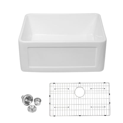 Small Farmhouse Sink - 24 x 18 x 10 inch Kitchen Sink White Apron-Front Ceramic Single Bowl Small Reversible Farm Sink Laundry Room Sink