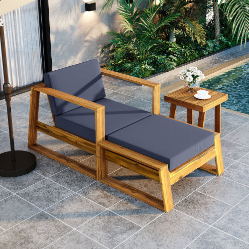 STYLE Acacia Wood Outdoor Lounge Set - Chair and Ottoman with Removable Cushions