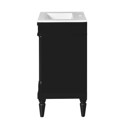 18-Inch Modern Bathroom Vanity with Sink, Modern Bathroom Storage Cabinet with Door, Freestanding Small Space Bathroom Cabinet, Single Sink Cabinet with Adjustable Shelf, Black
