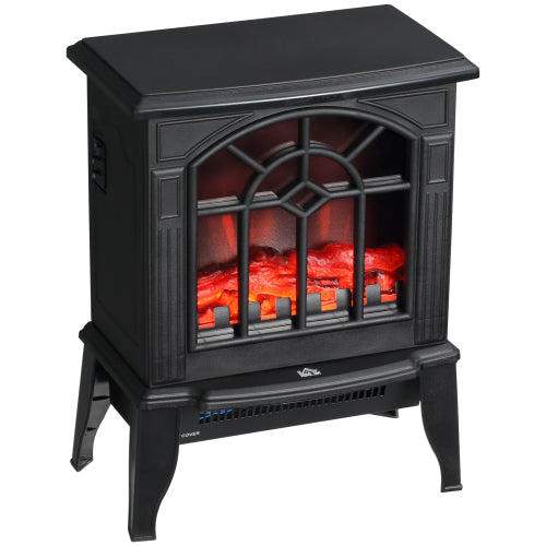 HOMCOM Electric Fireplace Stove, 18" Freestanding Fireplace Heater with Realistic Flame, Overheating Protection, Portable, 750W/1500W, Black