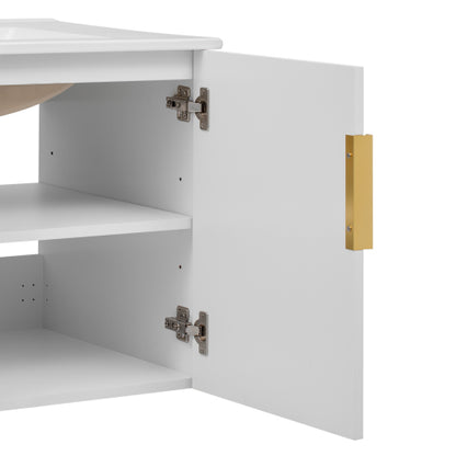 30" Vintage Bathroom Vanity with Ceramic Sink, with 3 Holes Single Ceramic Sink, Bathroom Storage Vanity Cabinet with 2 Soft Closing Doors