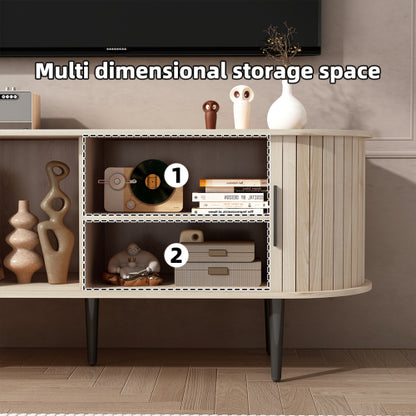 47 Inch Modern TV Stand with Sliding Door Storage Cabinet Natural Wood