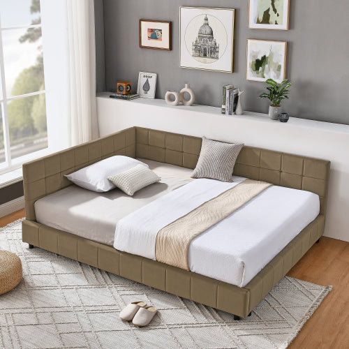 Full Size Upholstered Tufted  Bed Frame, Sofa Bed Frame with Comfortable Backrest and Armrests, Full Size Bed for Bedroom, Living Room,Velvet, BROWN(80.5inch *59inch *30.5inch )