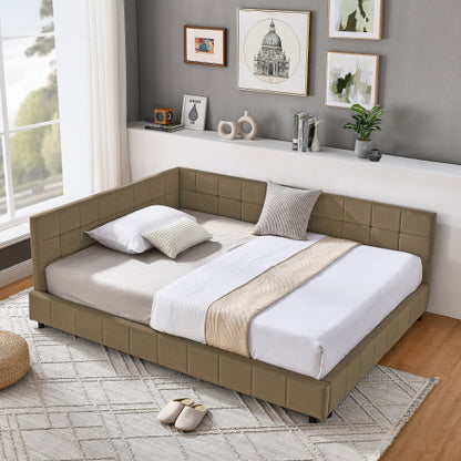 Full Size Upholstered Tufted  Bed Frame, Sofa Bed Frame with Comfortable Backrest and Armrests, Full Size Bed for Bedroom, Living Room,Velvet, BROWN(80.5inch *59inch *30.5inch )