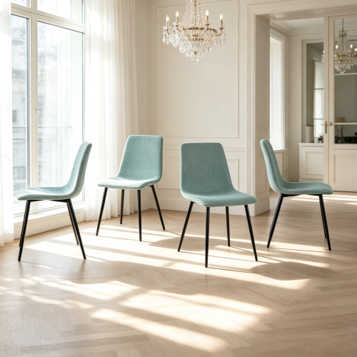 Linen Upholstered Dining Chairs with Black Metal Legs, Set of 4, Light Green