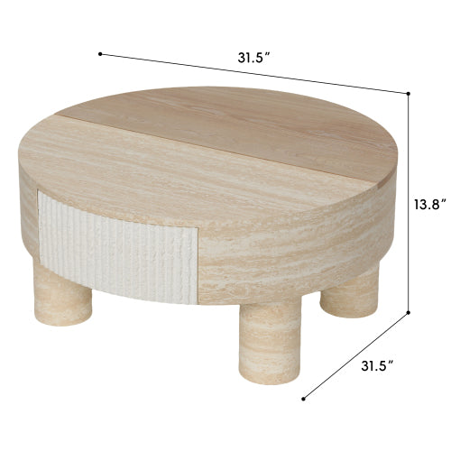 Round Coffee Table with Flip Top Storage Fluted Modern MDF Living Room Center Table