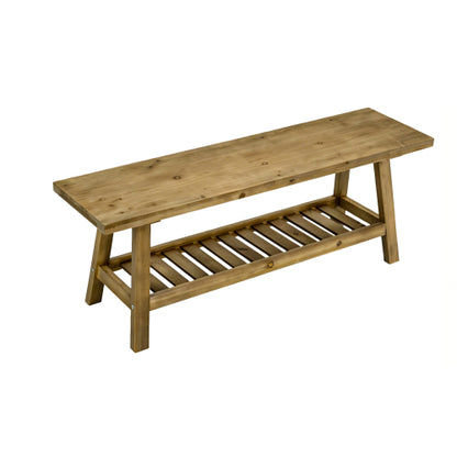 43inch  Farmhouse Wood Bench, 2-Tier Entryway Bench, Narrow Rustic Storage Bench with Open Storage Shelf for Entryway, Hallway, Living Room, Bedroom, Kitchen, Dining (Distressed Wood Color)