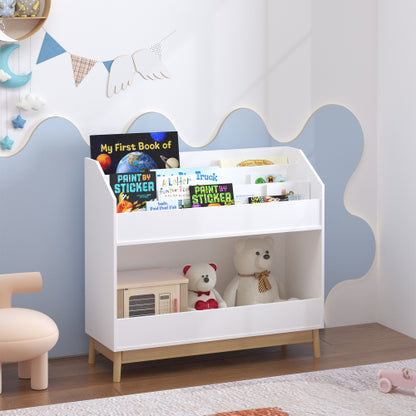 Toddler Book Display Shelf with Storage Bin Wooden Kids Bookcase