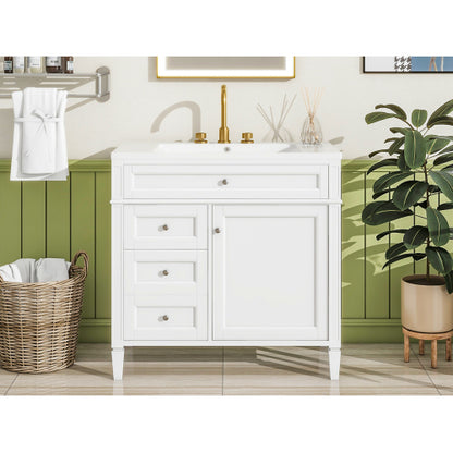 36'' Bathroom Vanity with Top Sink, Modern Bathroom Storage Cabinet with 2 Drawers and a Tip-out Drawer, Single Sink Bathroom Vanity