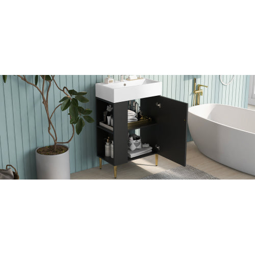 21.6" Black Bathroom vanity, Combo Cabinet, Bathroom Storage Cabinet, Single Ceramic Sink, Left side storage
