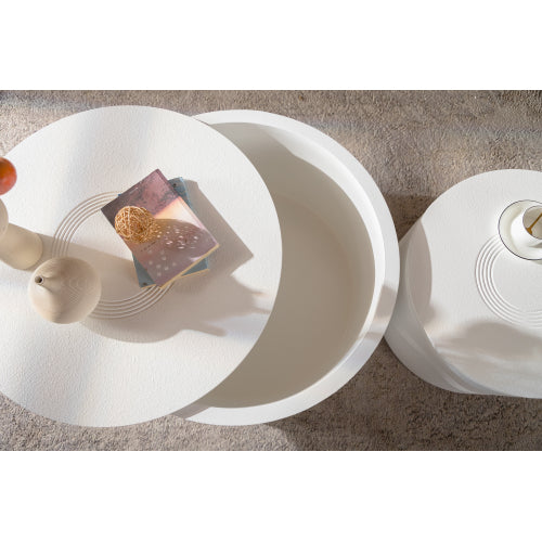 Set of 2 White Round Wavy MDF Coffee Tables with Hidden Storage, Fully Assembled for Living Room Bedroom