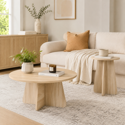 Retro Nesting Coffee Table Set Walnut Natural Round Cross Base