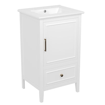 20" Bathroom Vanity with Sink, Bathroom Cabinet with A Door, Door Shelf Storage and Adiustable Foot Pads, A Drawer, White