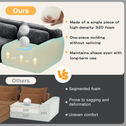 Dark-Grey L-Shaped Boneless Plush-Fabric Modular Sofa with Chaise & Throw Pillows No-Assembly