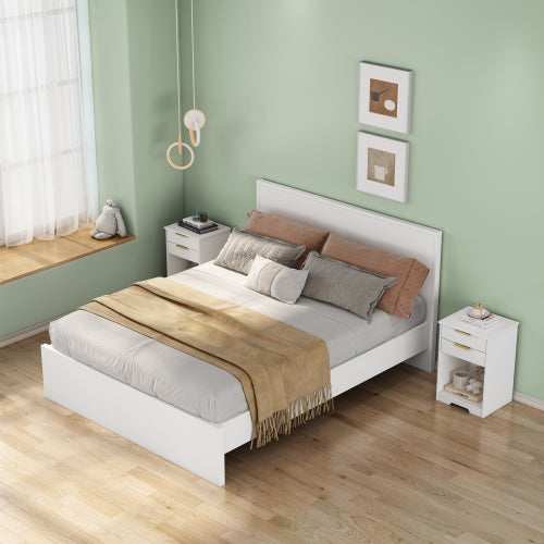 Nighstand With 2 Drawers,End Table,Nightstand with Open Space,Golden Handle,Morden Design,For Living Room,Bedroom,Easy Assemble,White
