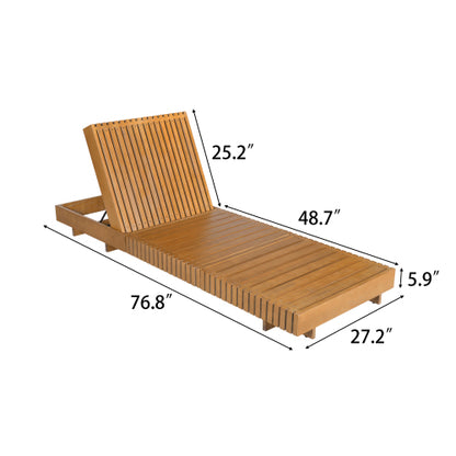 Outdoor Chaise Lounge Chair with 6-Position Adjustable Backrest,Acacia solid wood,Copper Teak Color