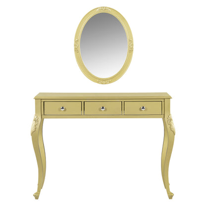 Gold Luxury Oval Mirror Vanity Desk, 41.0 inch *17.5 inch  Tabletop, 3 Drawers, Decorative Console for Entryway & Bedroom