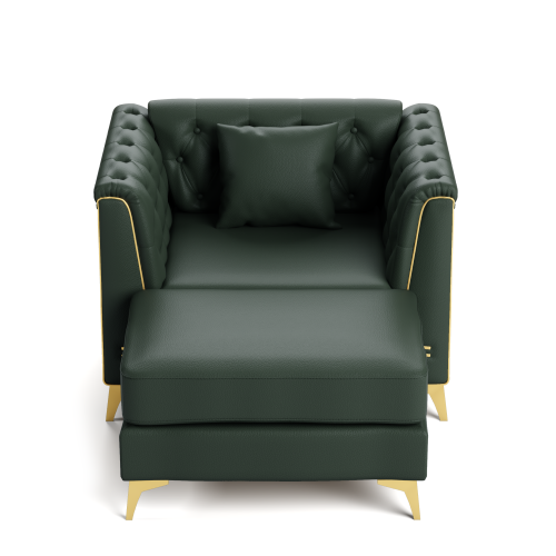 40.1 inch  Green Faux Leather Chesterfield Sofa ¨C 1-Seater with Ottoman