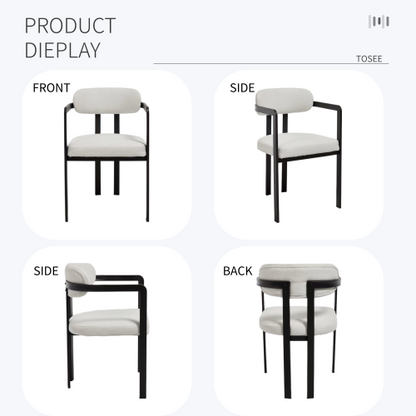 Modern Boucle Dining Chairs Set of 2, Mid-Century Upholstered Kitchen Chairs with Black Metal Legs