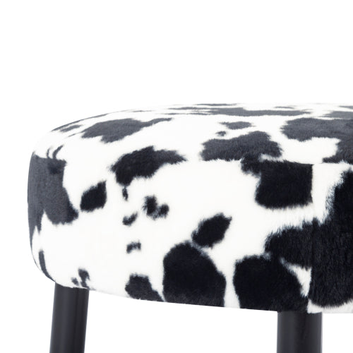 27.56 inch Round Faux Rabbit Fur Ottoman, Solid Wood Leg Upholstered Footrest Extra Guest Seat