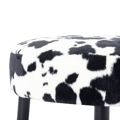 27.56 inch Round Faux Rabbit Fur Ottoman, Solid Wood Leg Upholstered Footrest Extra Guest Seat