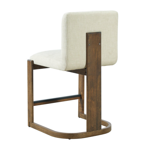 Modern Bar Stools Set of 2, 24inch Solid Wood Counter Height Barstools, Linen Upholstered Kitchen Island Chair With Walnut-Finished Wood Legs for Home Bar Coffee Shop,Beige