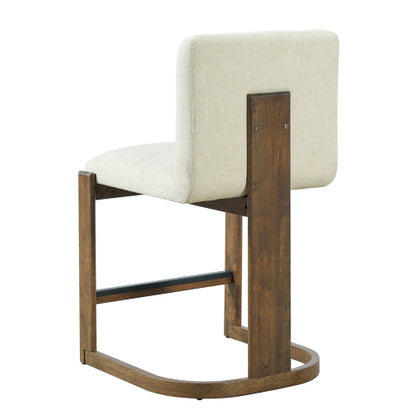 Modern Bar Stools Set of 2, 24inch Solid Wood Counter Height Barstools, Linen Upholstered Kitchen Island Chair With Walnut-Finished Wood Legs for Home Bar Coffee Shop,Beige