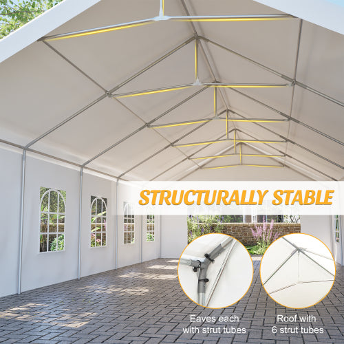 Carport Canopy 16x32 Heavy Duty, Portable Metal Carport Garage with Removable Waterproof Cover & Sidewalls, All Weather Outdoor Shelter for Cars, Trucks, Vehicles & Equipment