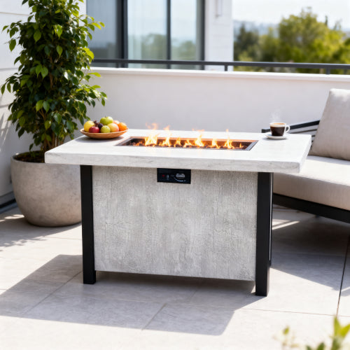44" W x 25" H Outdoor Patio Propane Gas Fire Pit Table - 50,000 BTU High-temperature-resistant carving process for environmentally friendly materials with the effect of charcoal grain