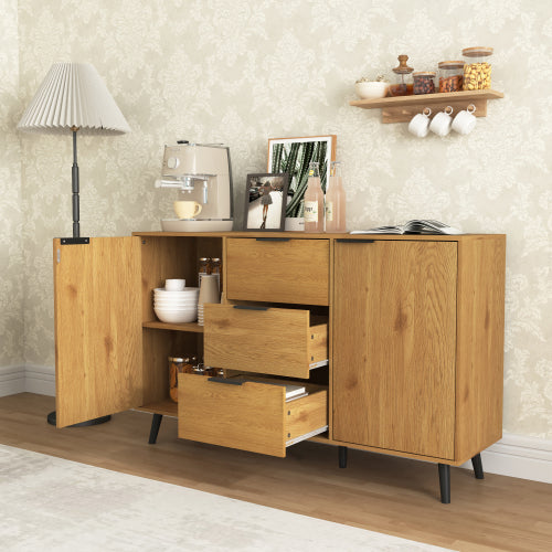 Natural Wood Sideboard Buffet Cabinet with 3 Drawers