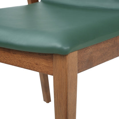 Set of 2 Mid-Century Green PU Arm Dining Chairs, Walnut Rubber Wood Frame 250lbs Capacity