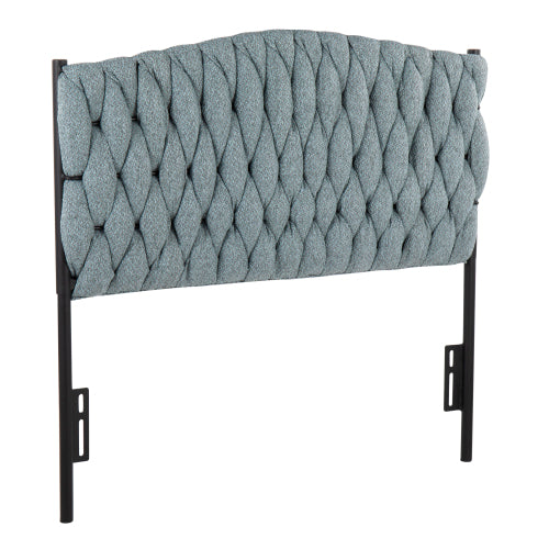 Twin Size Headboard in Black Metal and Blue Fabric by