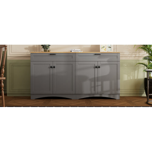 Grey Farmhouse Multi-functional TV Console With Drawers Adjustable Storage Sideboard