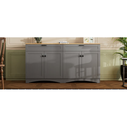 Grey Farmhouse Multi-functional TV Console With Drawers Adjustable Storage Sideboard