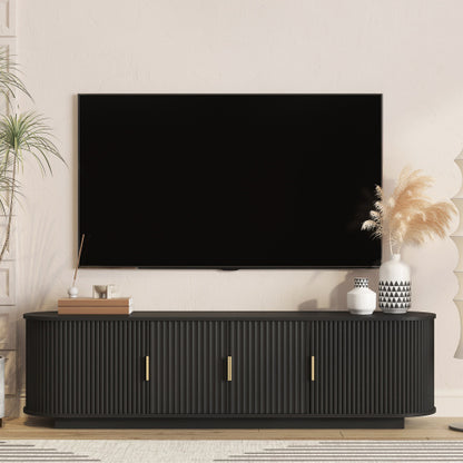 66.9 Inch Farmhouse Fluted Sliding Door TV Stand Adjustable Shelf Media Console for 75 Inch TV