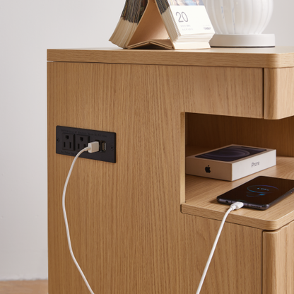 Oak 2-Drawer Nightstand with Gun Drawer & Charging Station