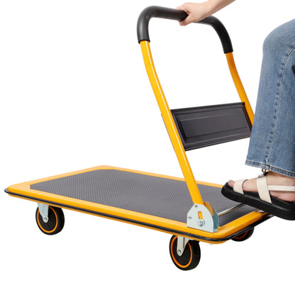 Foldable Platform Truck Push Dolly 330 lb. Weight Capacity Black and Yellow