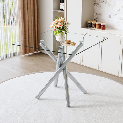 Modern Electroplated Metal Leg Bar Table with Tempered Glass Top, Sturdy Cross-Leg Pub Table for Home Bar, Kitchen Island, Living Room