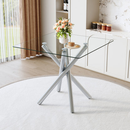 Modern Electroplated Metal Leg Bar Table with Tempered Glass Top, Sturdy Cross-Leg Pub Table for Home Bar, Kitchen Island, Living Room