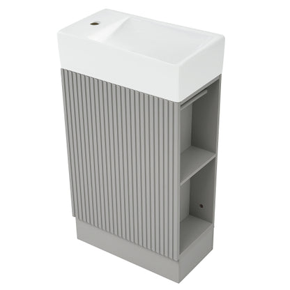 18.6" Bathroom Vanity with Sink, Bathroom Vanity Cabinet with Two-tier Shelf, Left or Right Orientation, Grey (Old Sku:WF308491AAE)