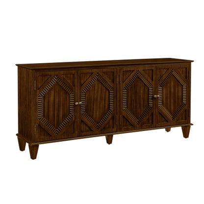 65.2 inch Mid Century Modern Sideboard Buffet Cabinet with Storage, Symmetrical Geometric Accent Coffee Bar Wine Bar Storage Cabinet, Large Console Table for Living Room/Entryway/Kitchen, Walnut
