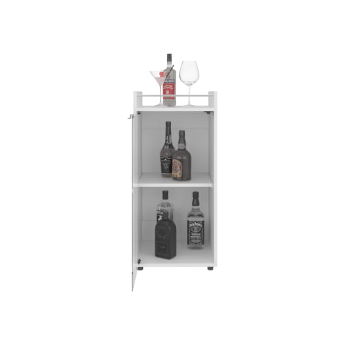 Minibar Cabinet Two Doors, Open Shelf And Compact Design, Modern Bar Storage, White