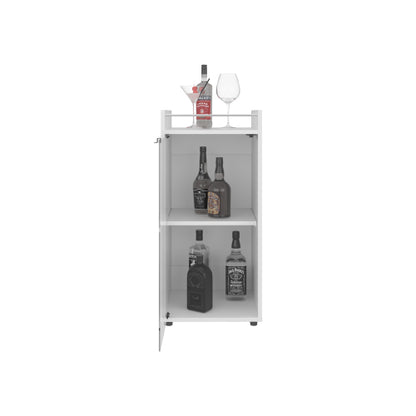 Minibar Cabinet Two Doors, Open Shelf And Compact Design, Modern Bar Storage, White