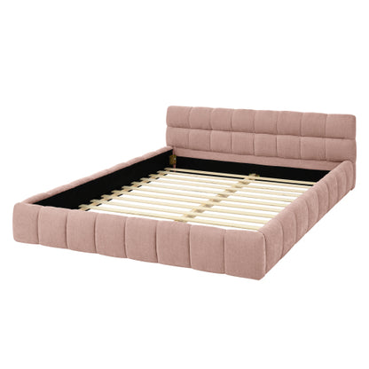 Queen Size Upholstered Bed Frame with Thick Fabric, Chenille Fabric Grounded Queen Size Platform Bed with Headboard and Solid Frame. No Box Spring Needed, PINK(68inch *86.5inch *23.5inch )